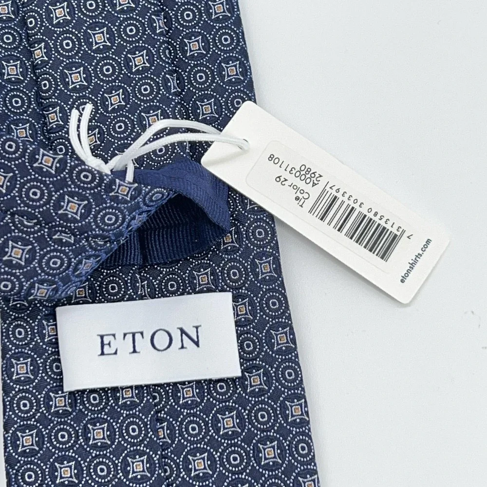 Eton‎ Silk Tie Mens Blue Geometric Medallion Necktie Made In Italy Luxury NWT